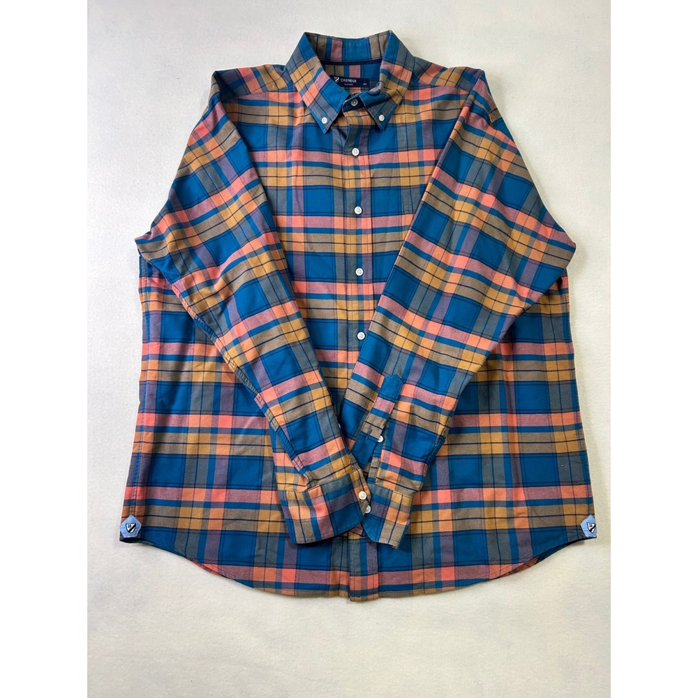 Cremieux Classics‎ Mens Large Blue Orange Plaid Button Down Shirt Long Sleeve L